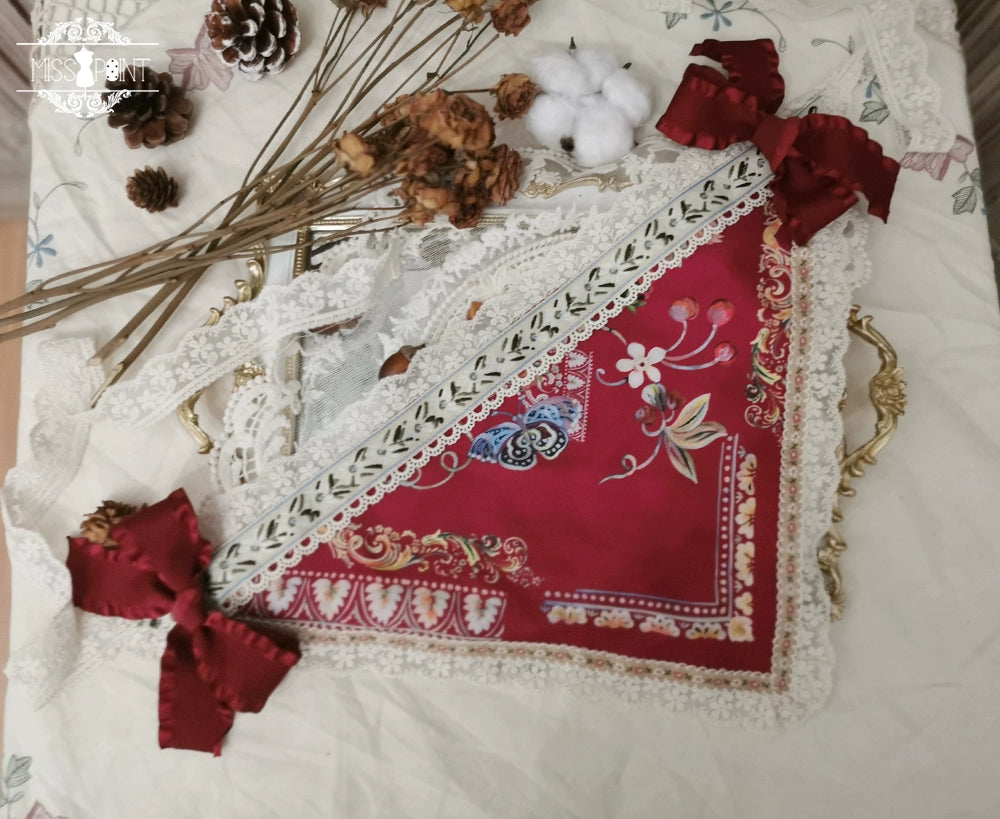 Miss Point - Praise of Abundance - Country Lolita Print Accessories Triangle Headscarf (red)