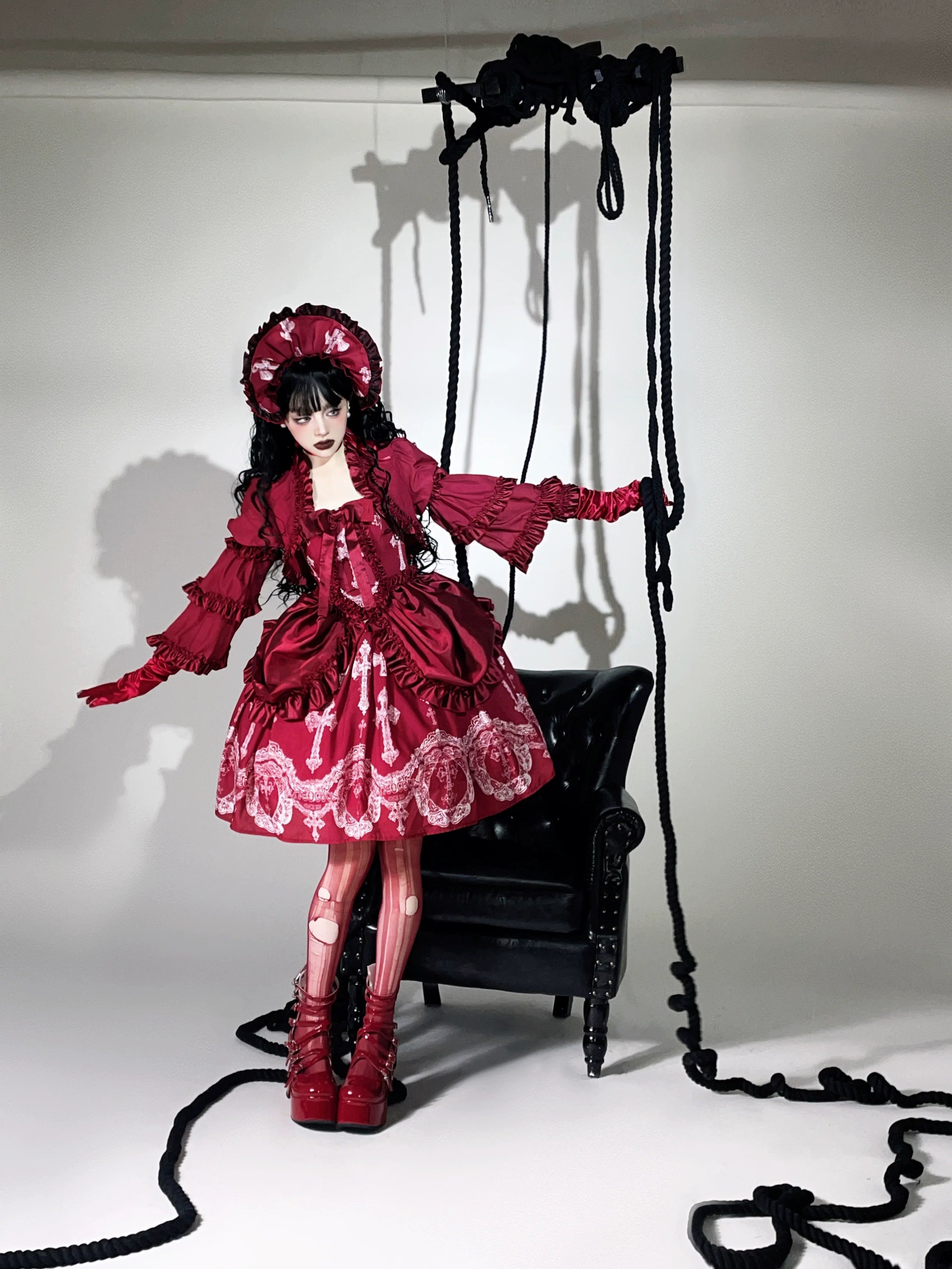Lace Cross - Gorgeous Gothic Lolita JSK Dress, Hime Sleeve Bolero