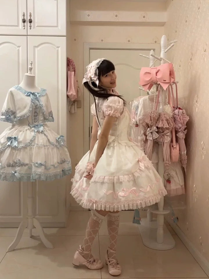 Charlotte Bouquet - Old School Lolita JSK Set, Embroidery & Bows 45093:835358