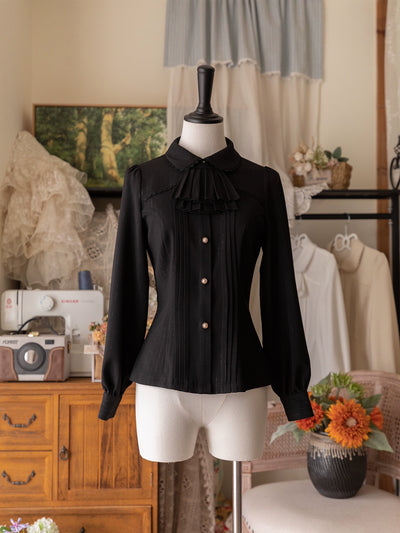 Forest Wardrobe~Little Manor~Classical Lolita JSK Dress Flounce Dress Long Sleeve Blouse S black blouse 
