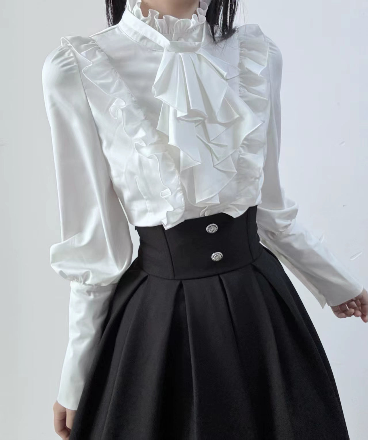 Nightingale Girl - Ode to Nobility - Gothic Lolita Mutton Sleeve Shirt, Detachable Jabot 44130:797078
