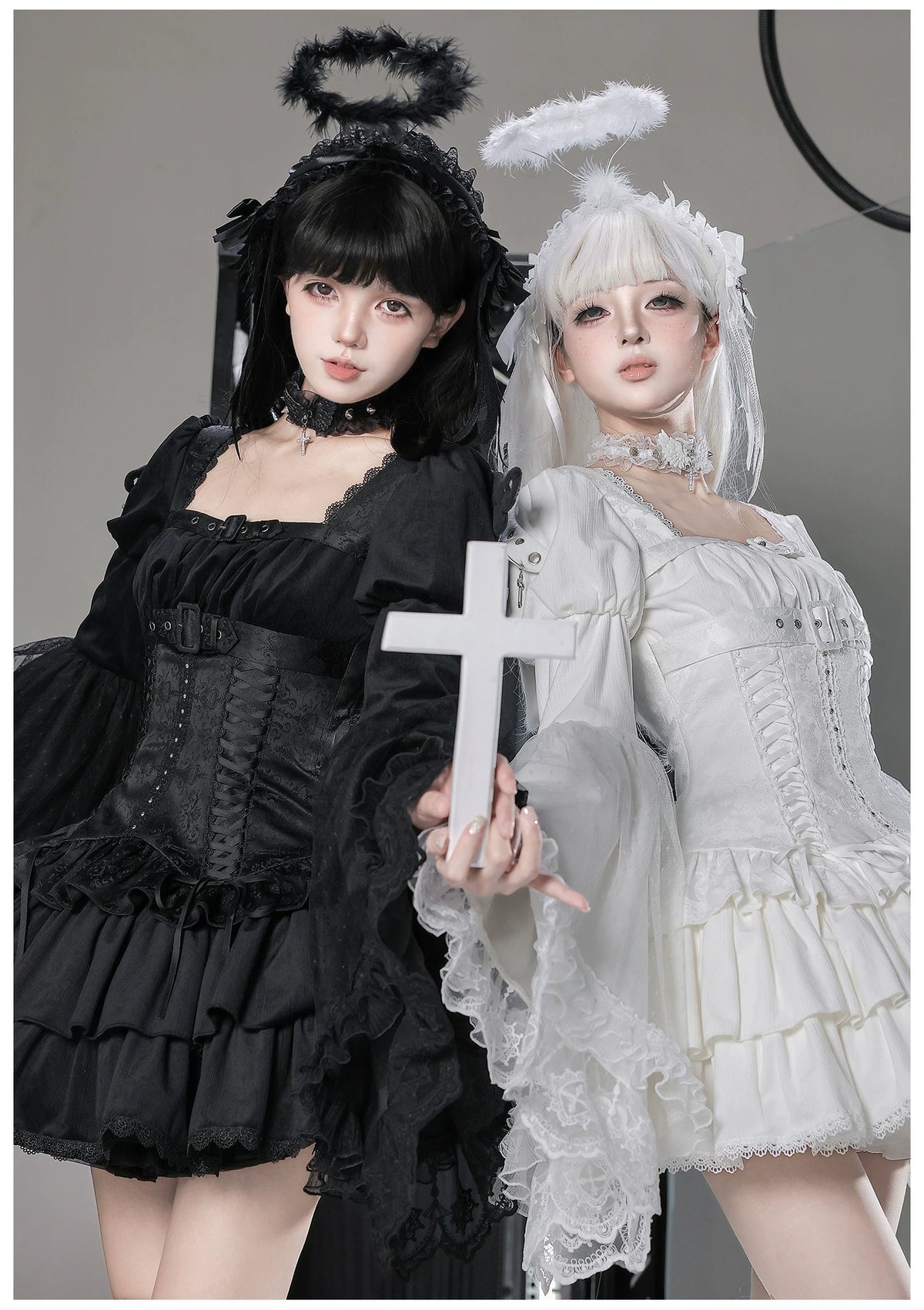 White Night Feather - Gothic Lolita OP Dress & Leg Warmers Set, Angel Cross Theme 46055:873997