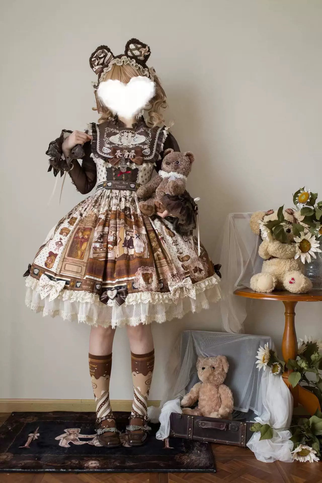 Little Bear Workshop - Cotton Sweet Lolita JSK & OP Dress, Printed Bodice