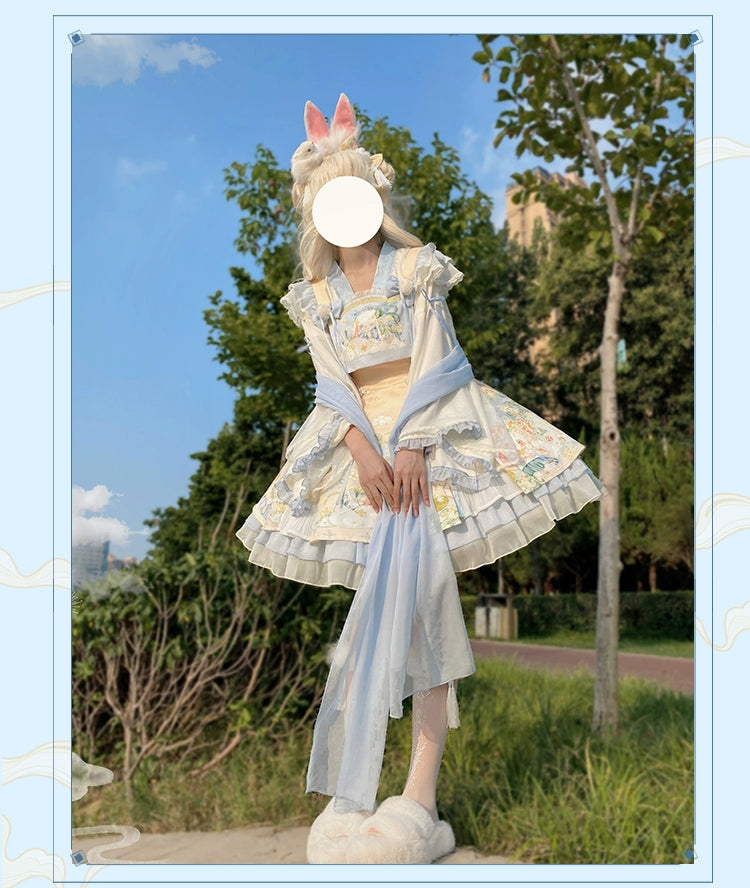 YingLuoFu - Laurel - Kawaii Han Lolita Jumper Dress Rabbit Print
