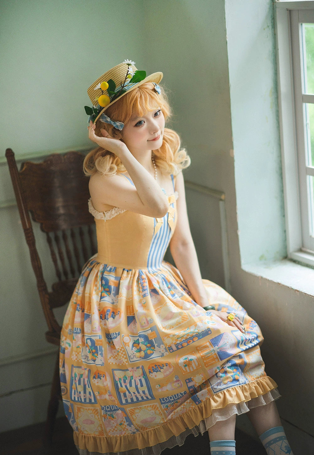 Miss Point - Daisy Lemon - Daily Lolita Lemon Print JSK Customized