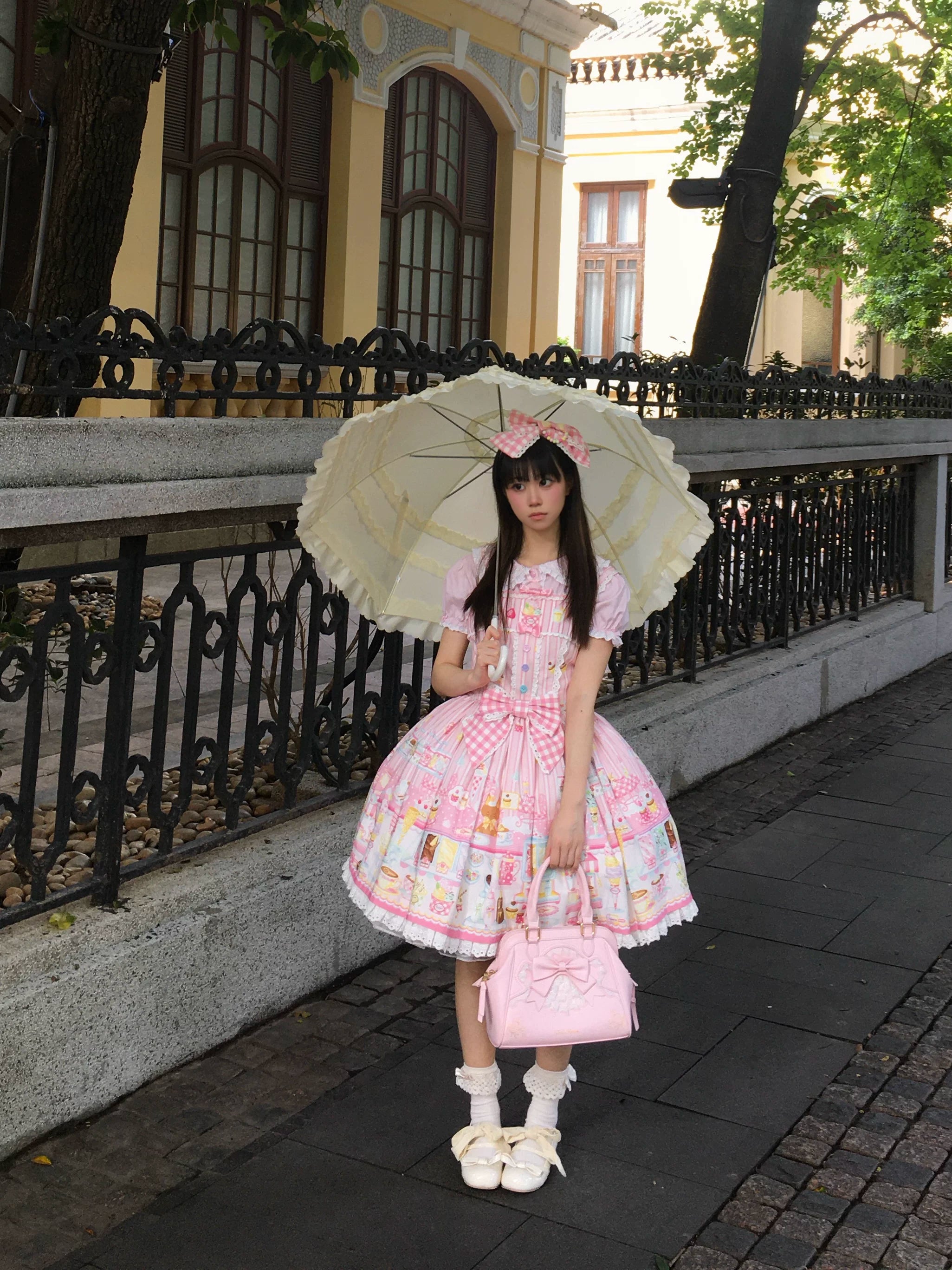 Summer Ice Cream Tale - Old School Lolita Ice Cream Printed OP & JSK Dress (2XL L M S XL / Pre-order) 45684:858651