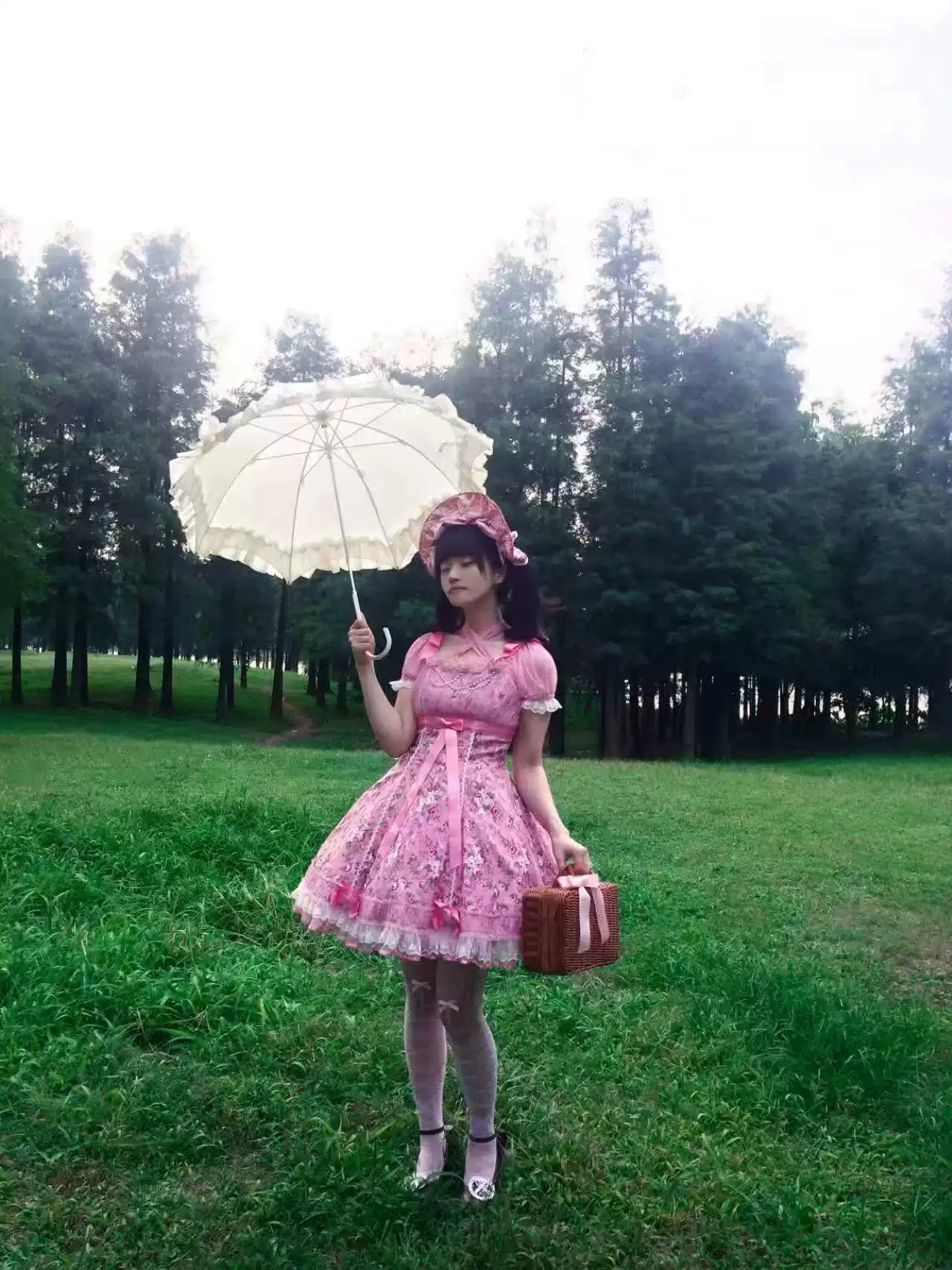 Crimson Poem - Old School Lolita Six-Panel Cut Floral Printed OP Dress 45550:852958