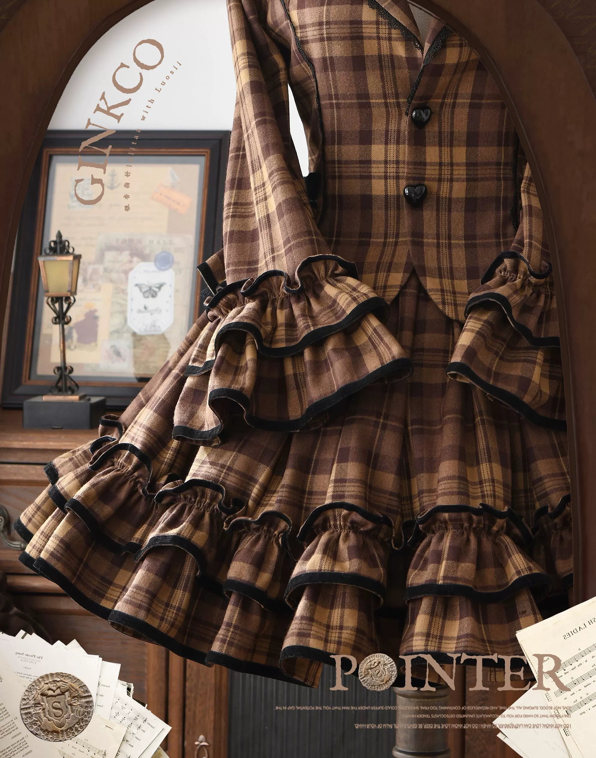 Chris's Notes - Old School Lolita Plaid Coat Set, Tiered Skirt
