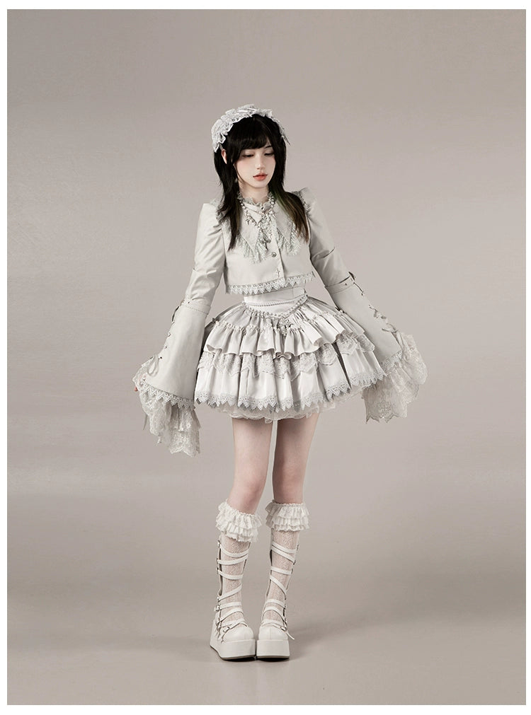 With PUJI - Letter and Poetry · Humanoid Robot - Silver Gothic Lolita Mermaid Skirt Set 43861:787659