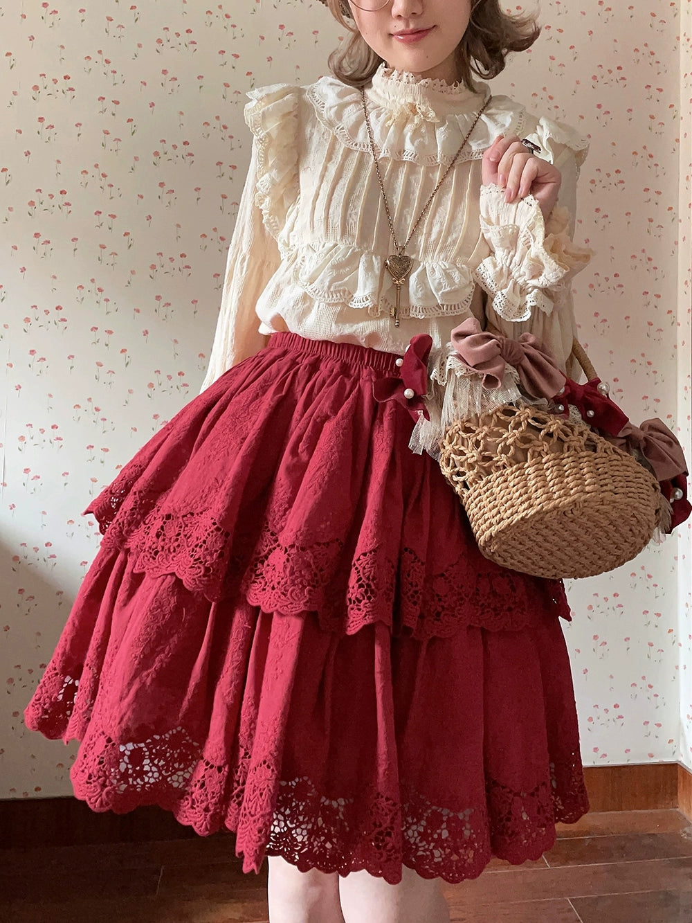 Miss Point - Forest Waltz - Classic Lolita Blouse & Multi-Tiered Ruffles SK (Burgundy / 2XL L M S XL XS) 44233:800069