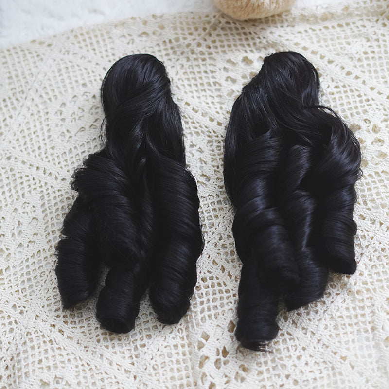 Imperial Tea~Daily Lolita Wigs Roman Roll Wig Natural black Roman curls with double ponytails 33894:456810