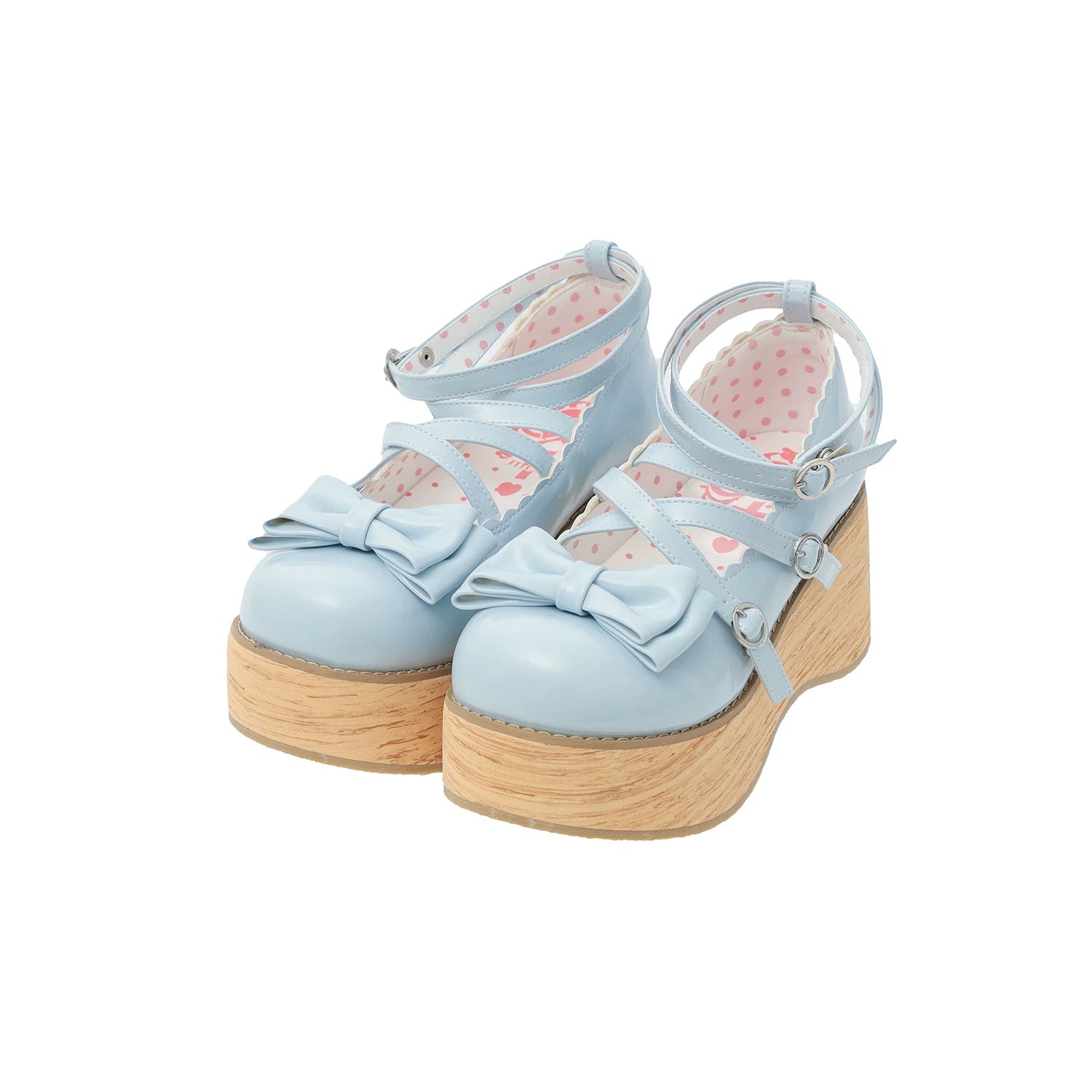 Puff Tata - Sweet Lolita Platform Shoes, Wood Grain Sole Blue - High Heel Version 34