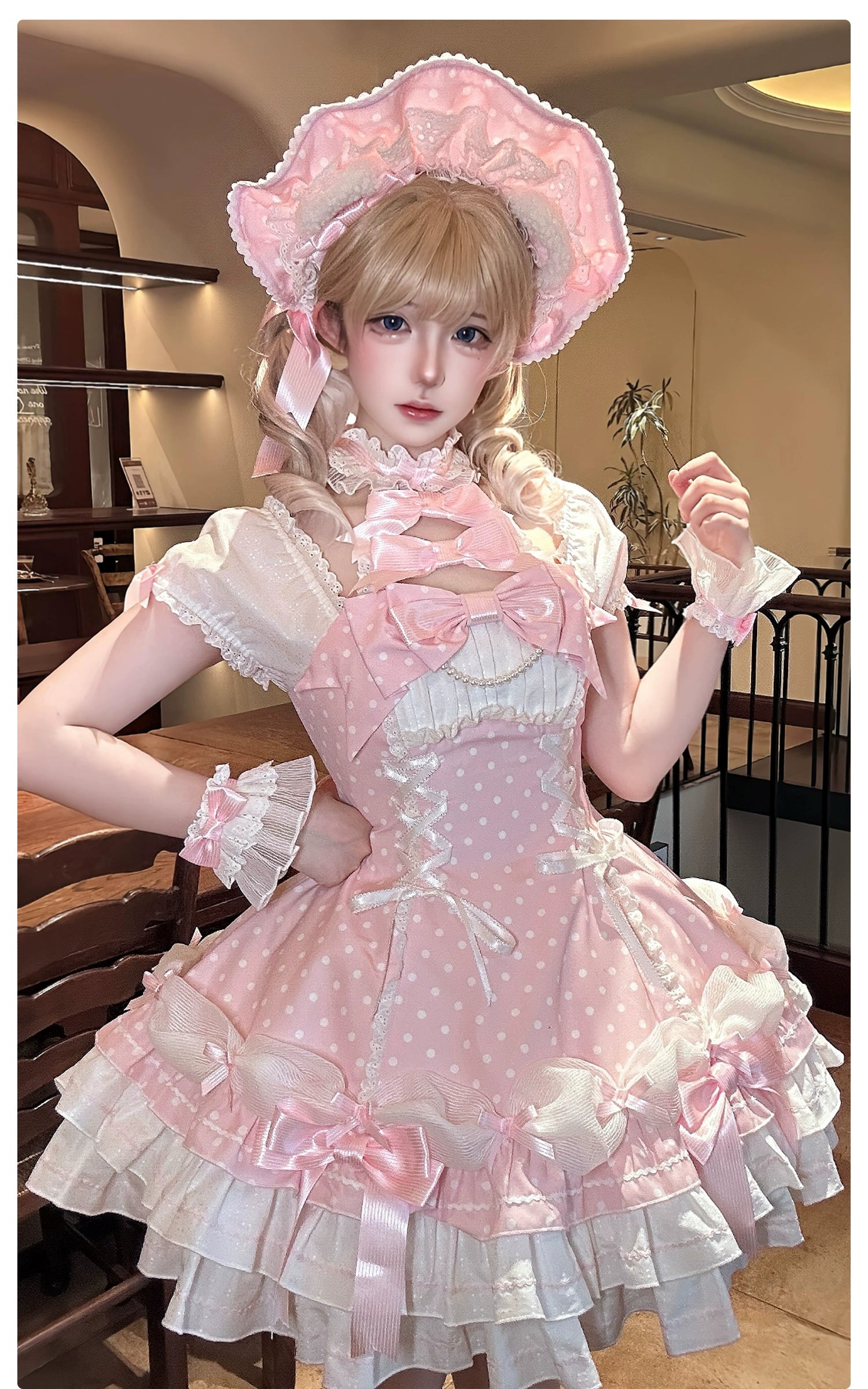 Old School Lolita Halter Neck OP Dress, Polka Dot Accent 43701:783505