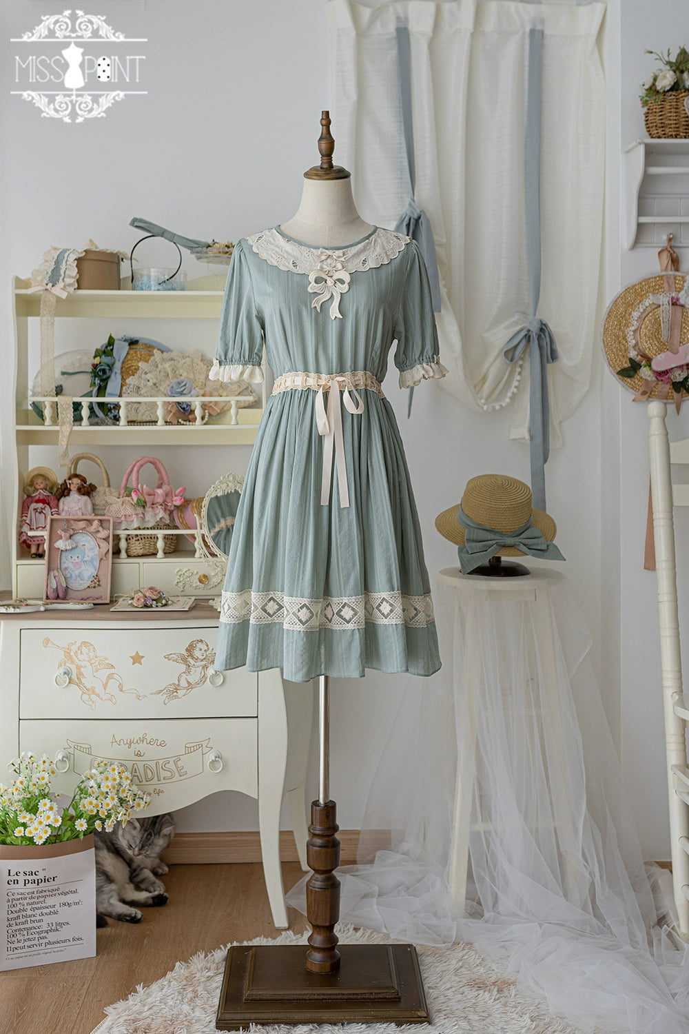 Miss Point~Customized Elegant Lolita OP Dress Cute Daily Girl Short Lolita Dress
