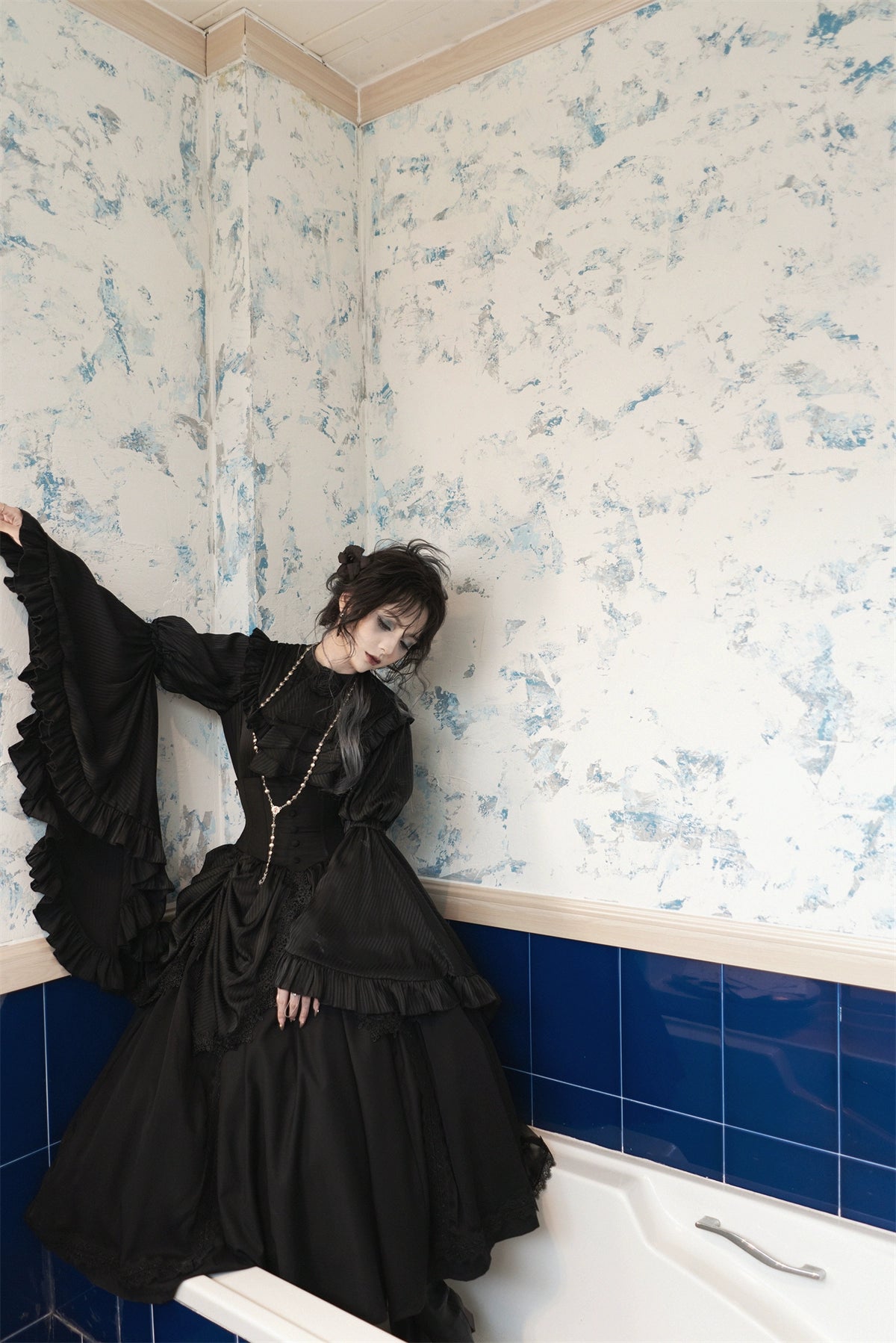 Muppet Mind Ben - Dreaming - Gothic Lolita Skirt Fishbone Long Skirt Ruffled Hem 36858:608388