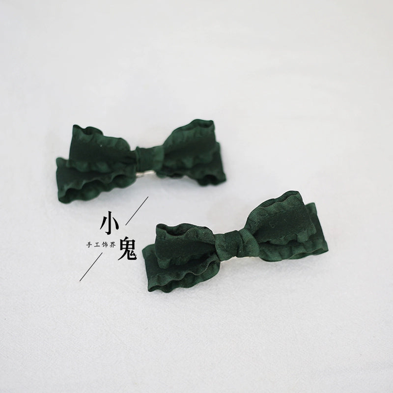 Xiaogui - Cute Lolita Headwear Ponytail Hairclips Daily Lolita Accessories a pair of dark green hairclips