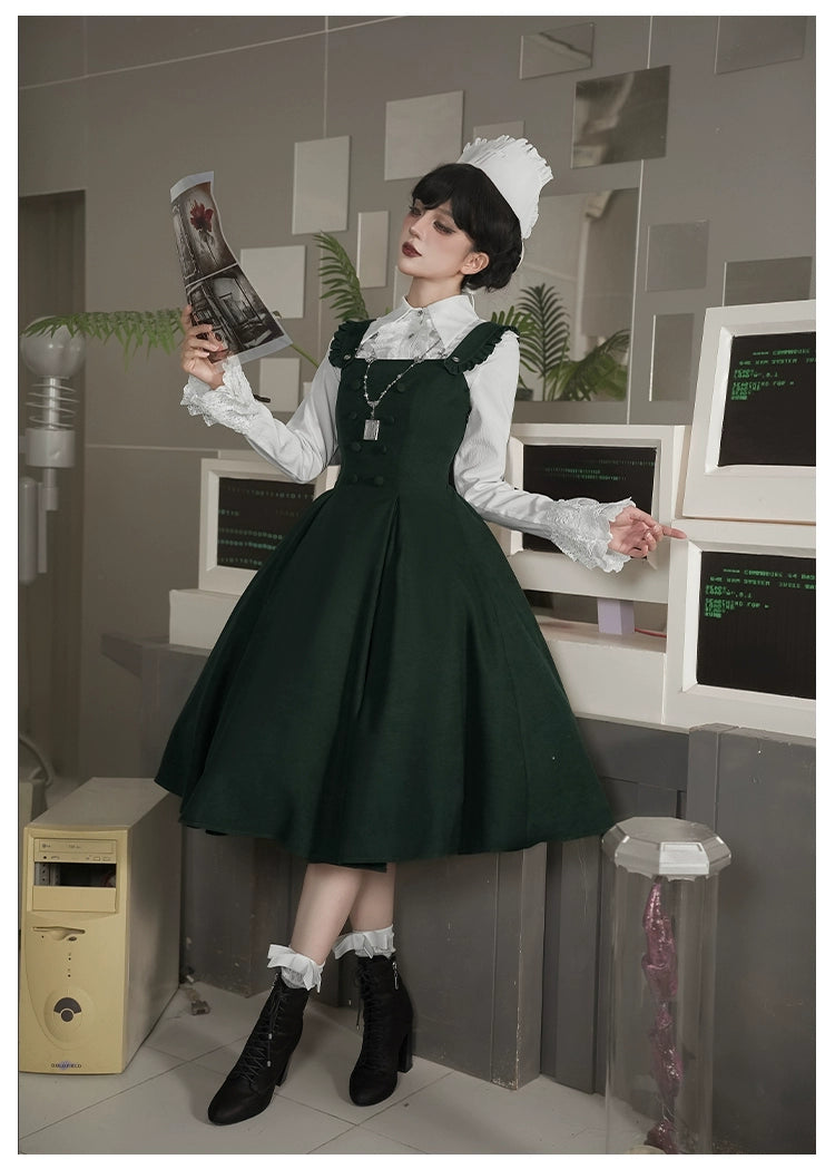 With PUJI - Letter and Poetry · Abyss Clinic - Gothic Lolita Green Dress Set 43929:789694
