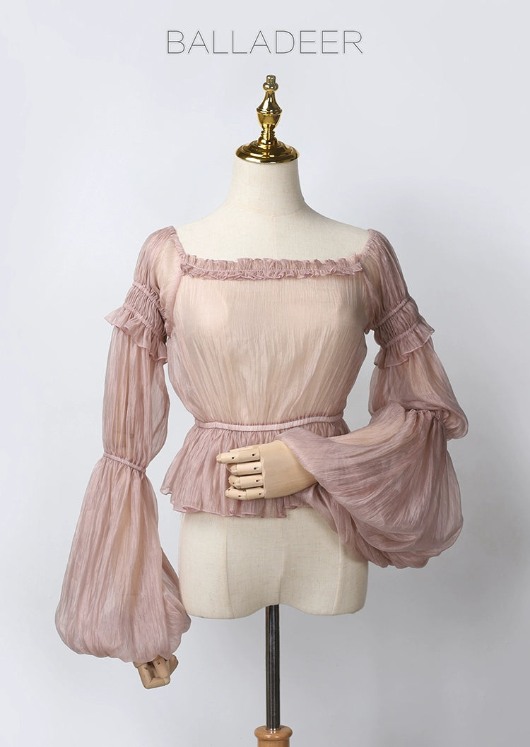 Balladeer - Classic Lolita Shirt Puff Sleeves Open Shoulder Blouse