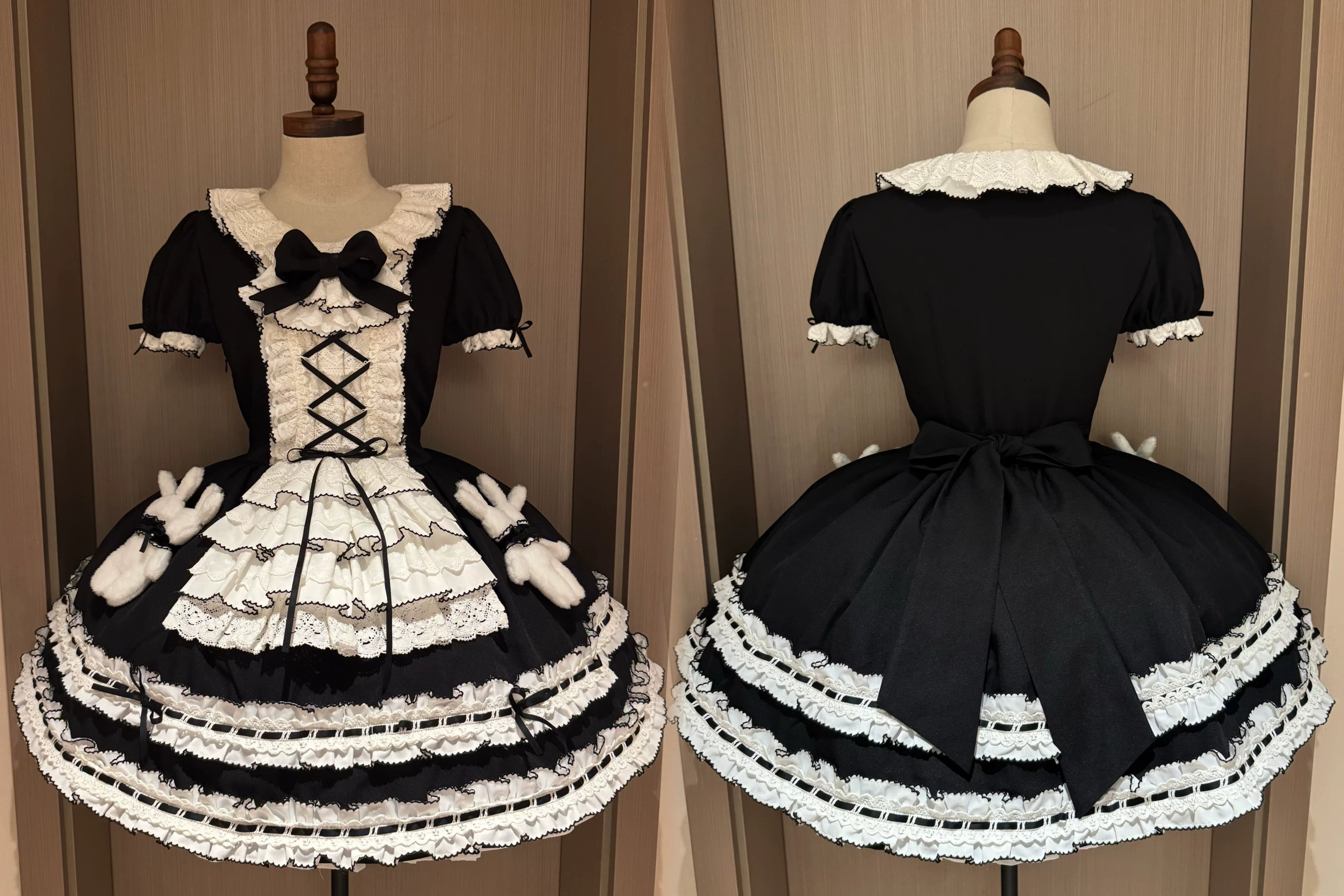Coco Bunny - Cotton Old School Lolita OP Dress, Bunny Decoration (2XL L M S XL XS) 45380:845436