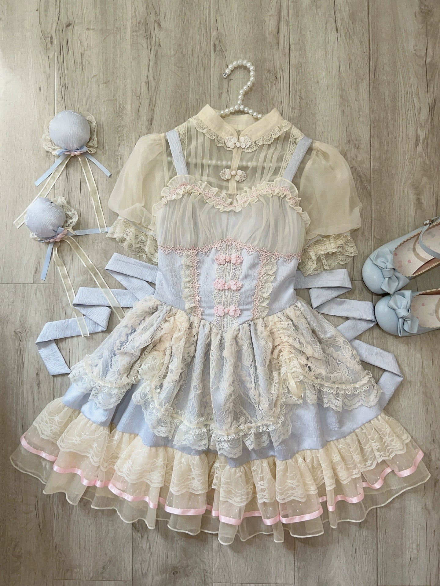 Sugar Girl - Hua Ji Fu Lei - Chinese Style Lolita JSK Dress Ballet Style Innerwear Set S blue JSK + packing box