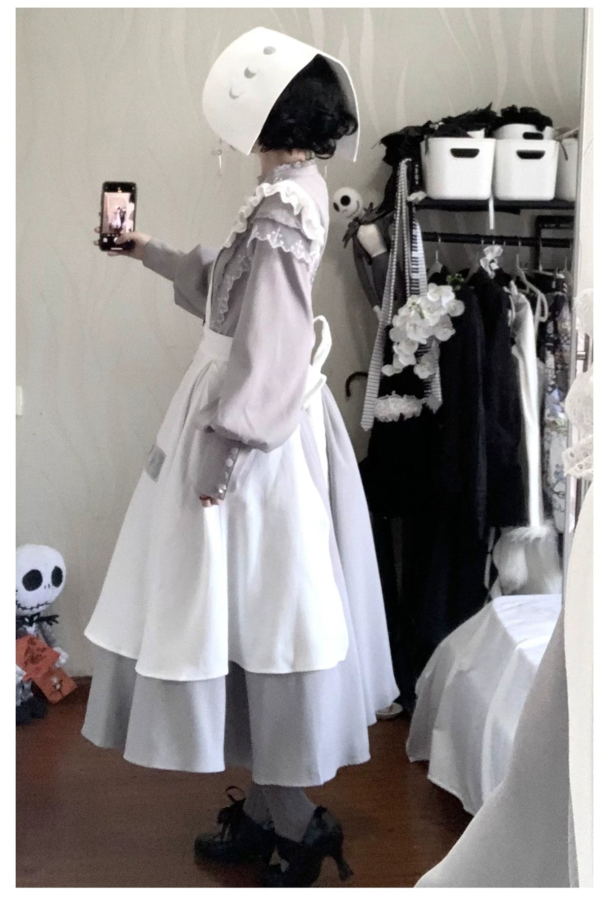 Moon Phase - Gothic Lolita OP Dress Set, Detachable Cross-Shaped Apron 46035:873394
