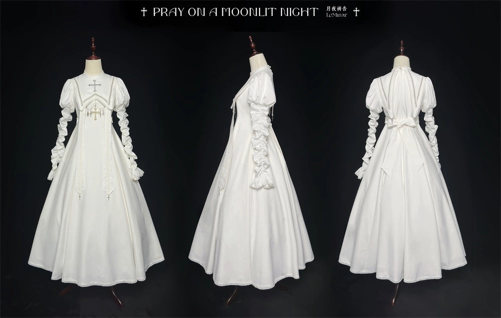 LeMiroir - Moonlit Prayer - Mutton Sleeve Nun Lolita OP Dress, Gathered Sleeve (2XL L M S XL) 43660:782594
