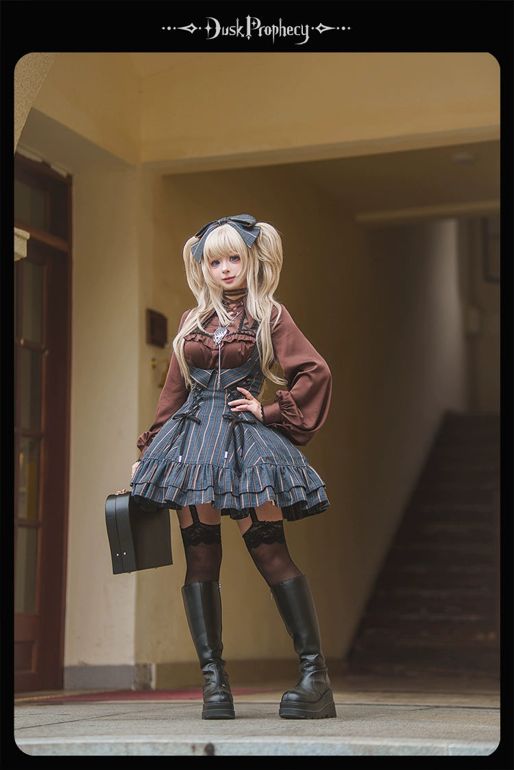 DuskProphecy - Heron - Classic Lolita Striped JSK Dress, Halter Neckline 44313:802876