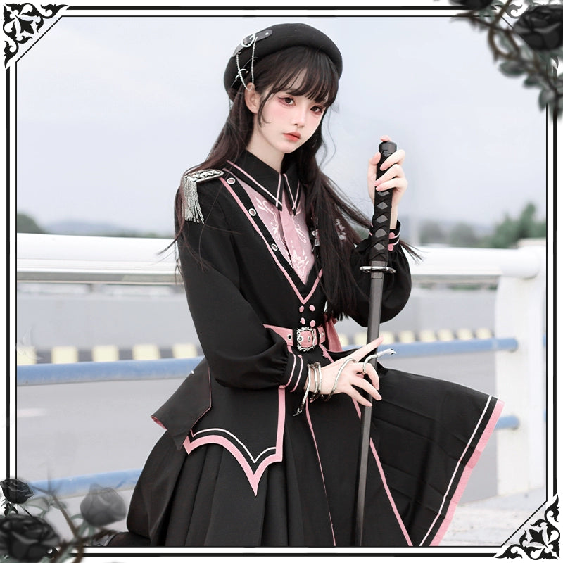 Chunlv Lolita - Dark Pink Military Lolita OP Dress Lolita Cloak
