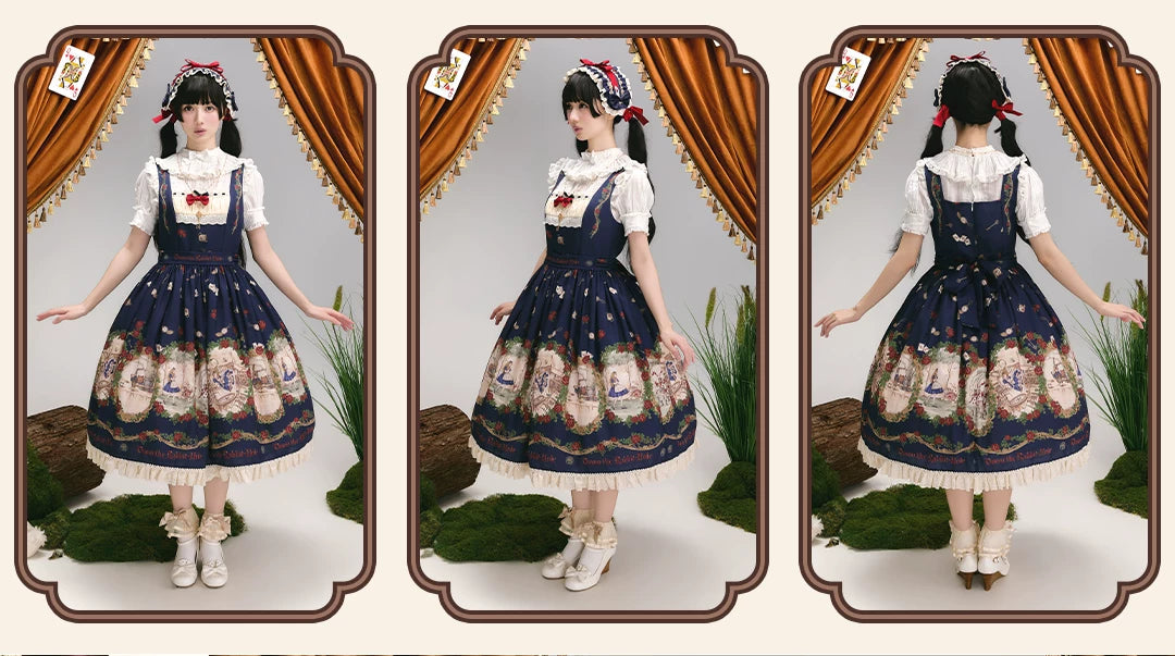 Down the Rabbit Hole - Daily Wear Classic Lolita OP & JSK Dress, Alice in Wonderland Print 46008:871972