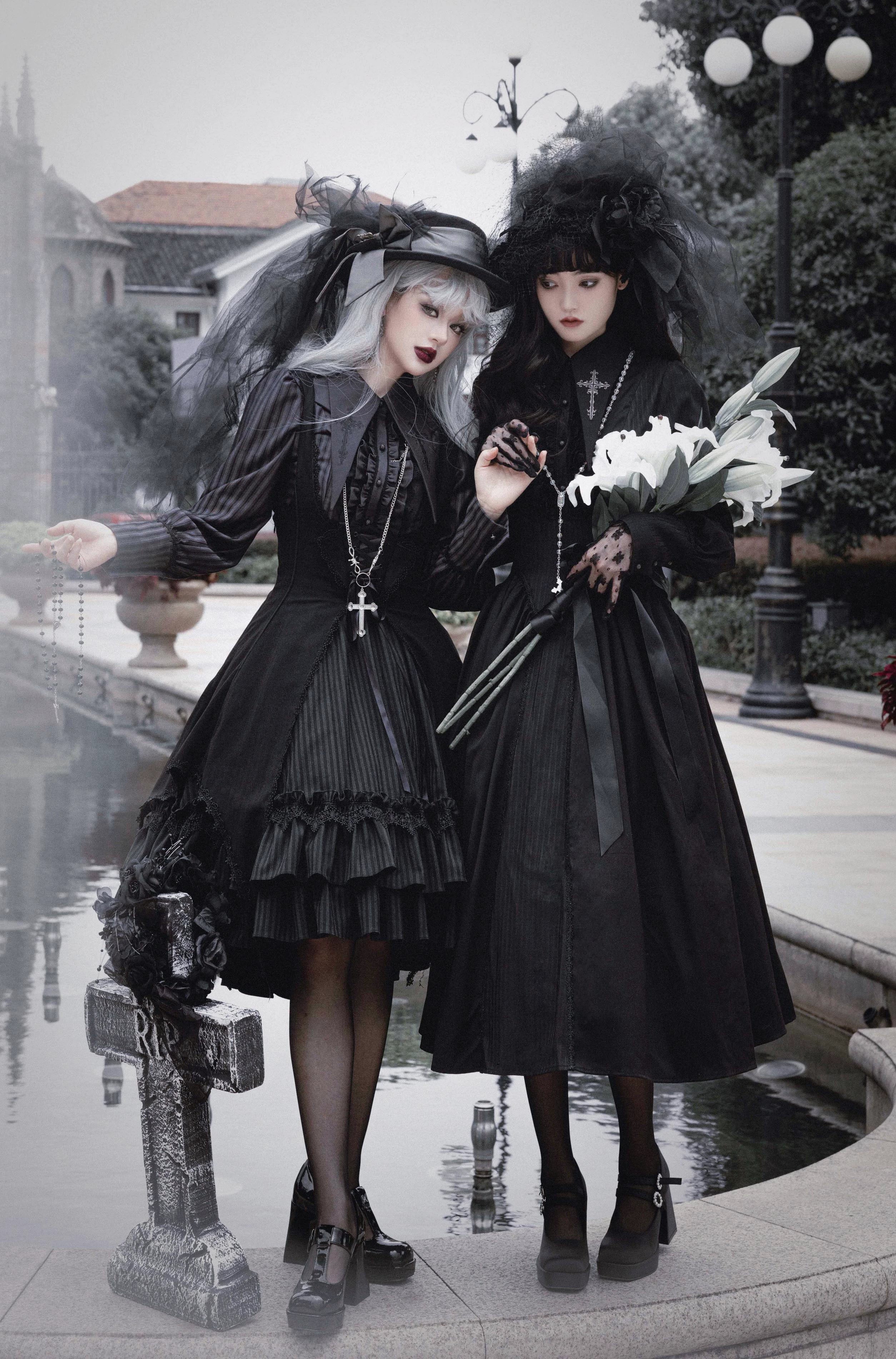 Lilizi - Redemption Song - Gothic Lolita OP Dress Cross Embroidery Tiered Hem