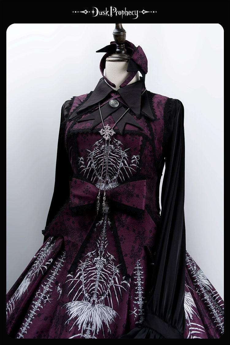 DuskProphecy - Coccyx - Elegant Lolita Dress High Waist Fishbone Print JSK Set 34722:466494