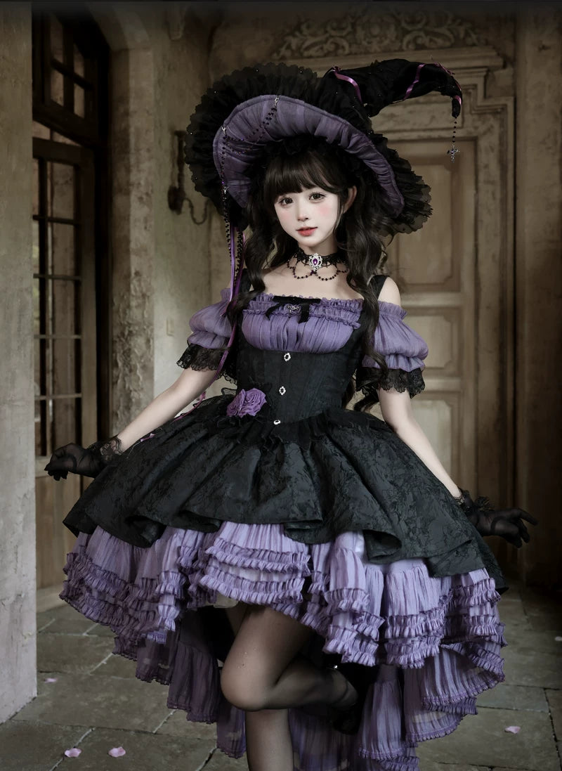Rose Banquet - Gothic Lolita Boned Bust-supporting JSK Dress, High-low Hem (L M S XL) 45815:863600