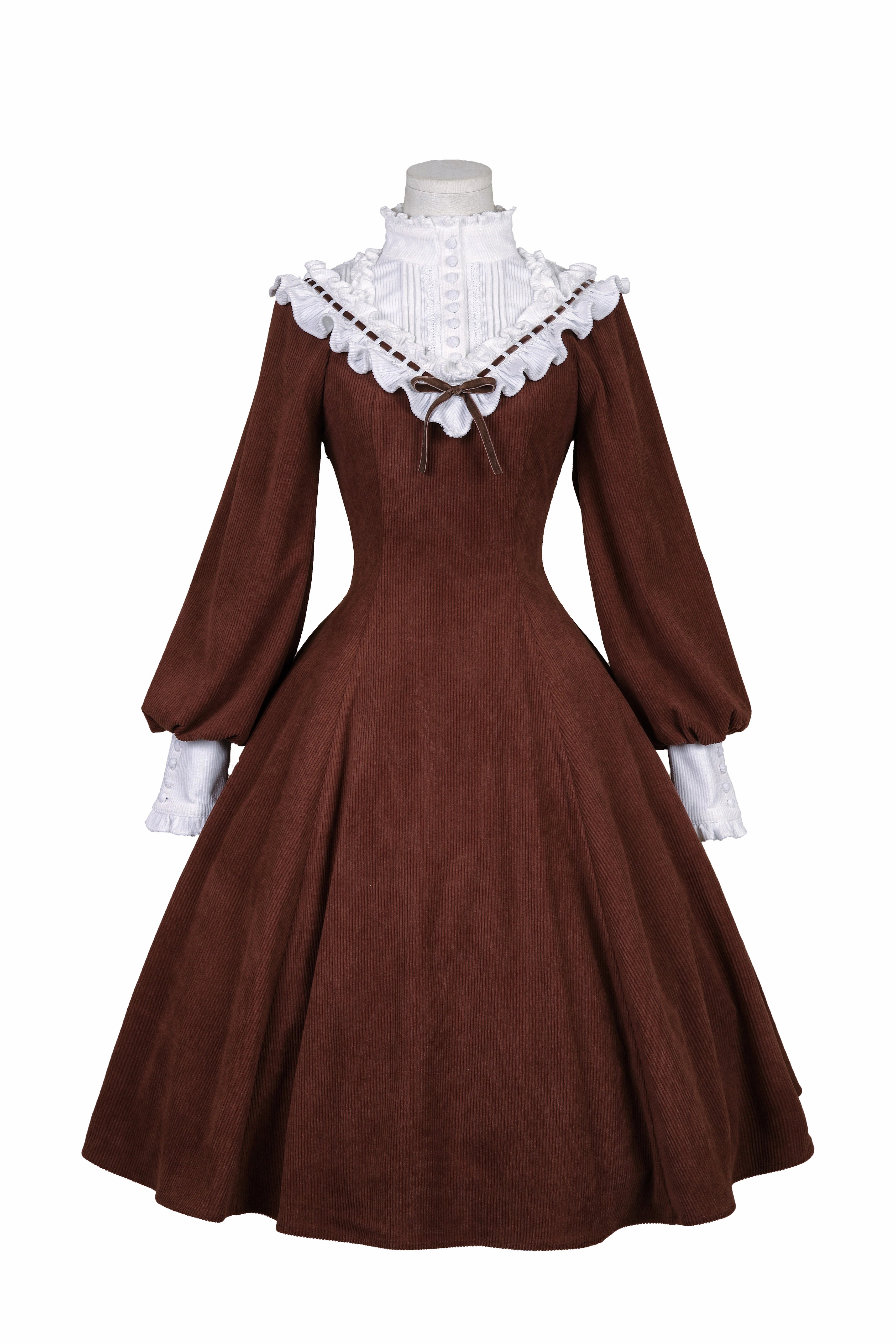 (BFM)Miaoplus~Winter Birch Forest~Elegant Lolita OP Dress Corduroy Long Sleeve Winter Dress Brown S (Brown / L M S XL XXL) 36814:533548