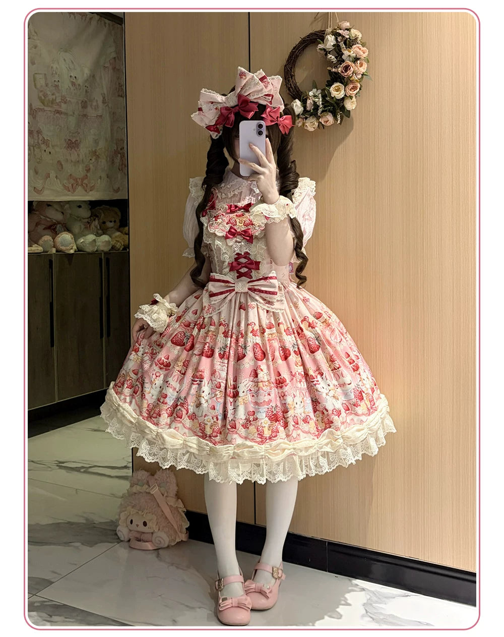 Bavarois Dessert Bunny - Sweet Lolita Strawberry Print JSK Dress 45546:855024