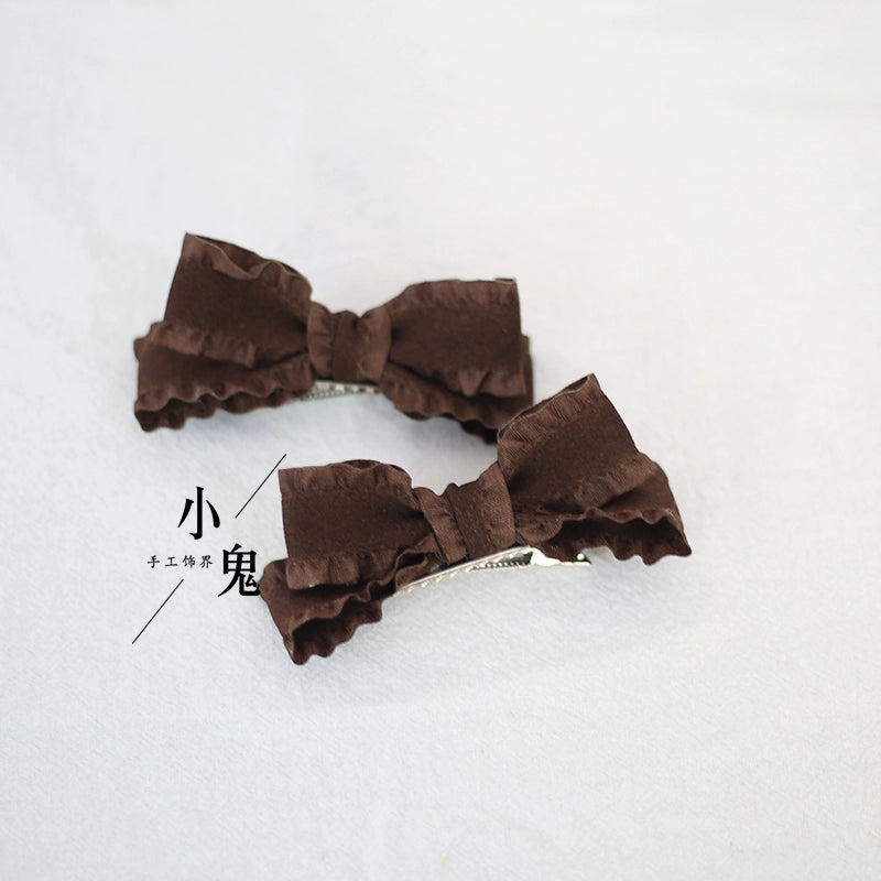 Xiaogui - Cute Lolita Headwear Ponytail Hairclips Daily Lolita Accessories a pair of coffee-colored hairclips