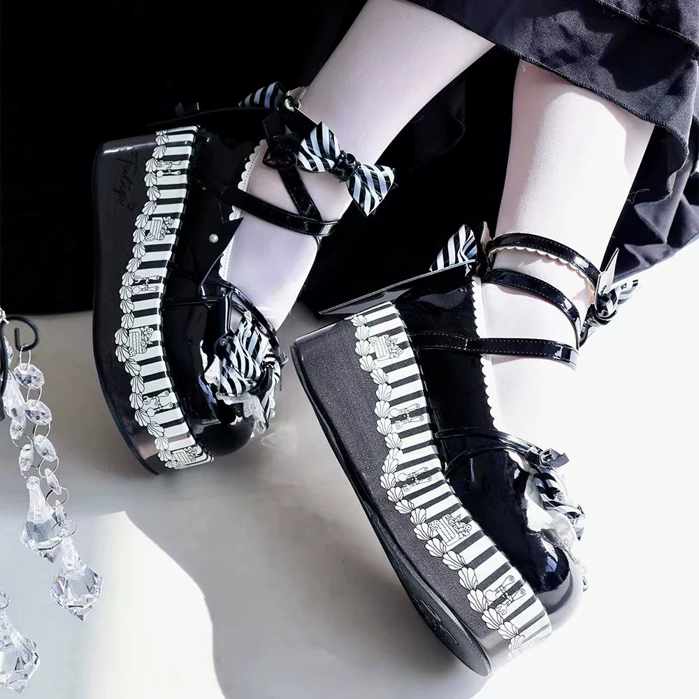 Windchime Fantasia - Sweet Lolita Platform Shoes, Detachable Back Bow (Black / 34 35 36 37 38 39 40) 45759:861065