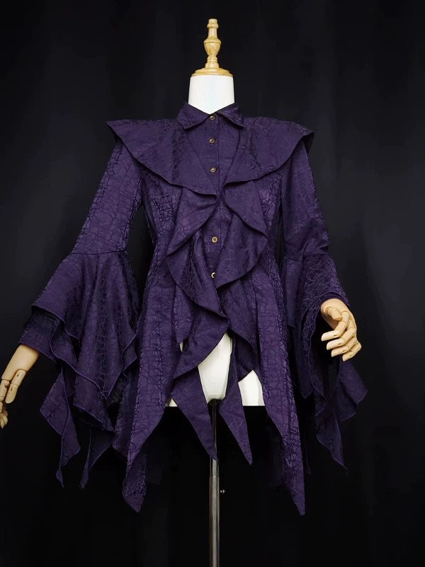 Camouflage Humanoid - Eerie Devour - Ouji Lolita Shirt with Irregular Hem Purple S Long Version