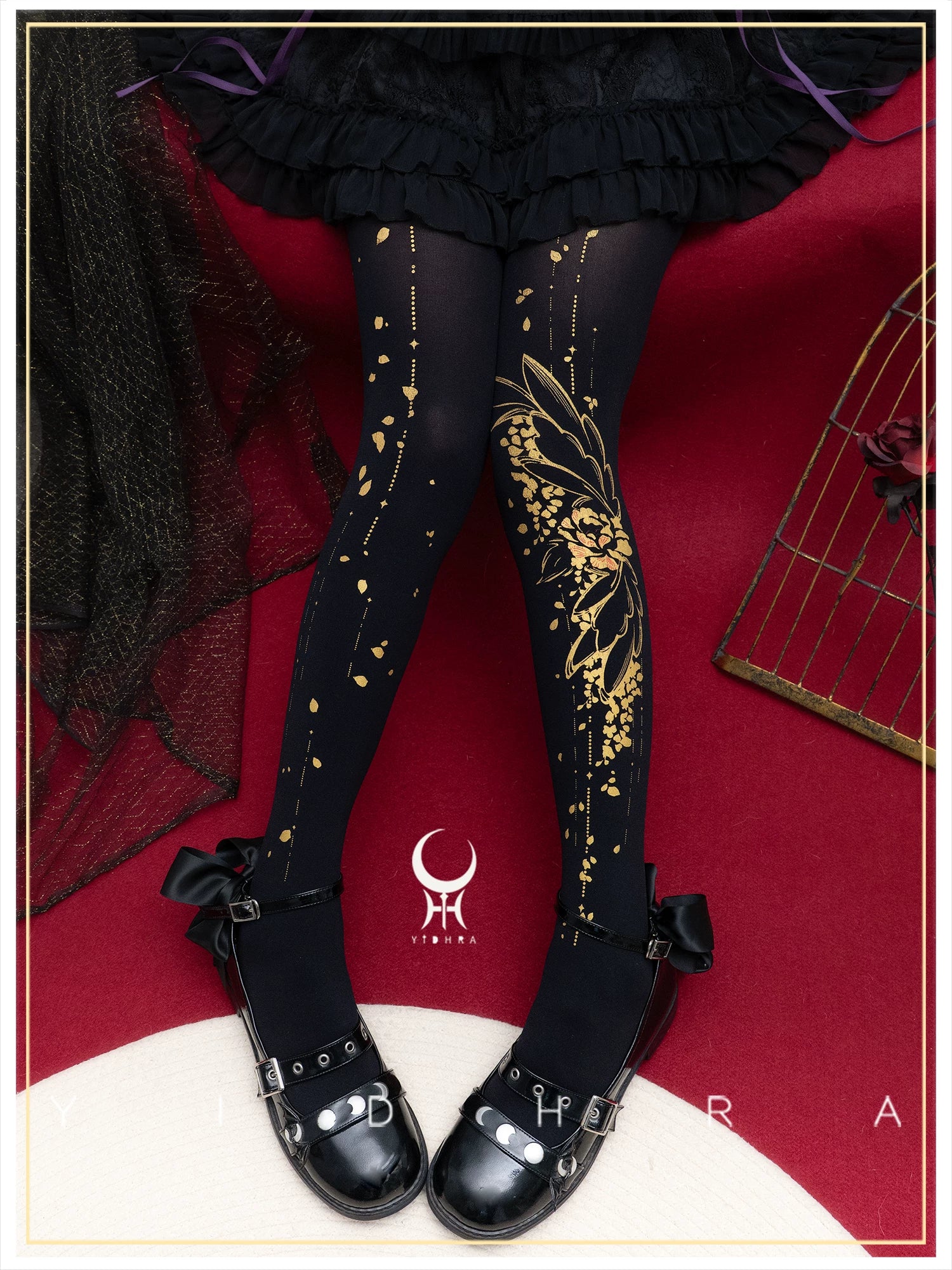 Thousand Crane Herb - Asymmetric Floral Print Lolita Pantyhose