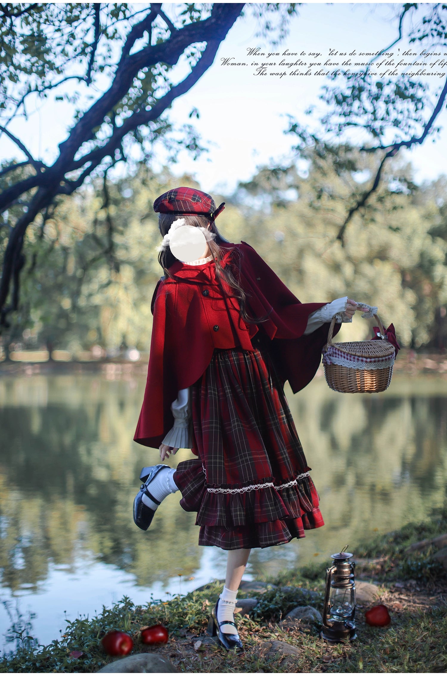 HuTaoMuJK - Little Red Riding Hood - Vintage Lolita Cape & JSK Dress Set 43706:783699