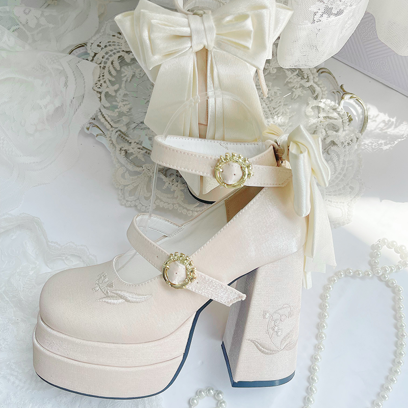 Dreamland - Floating Dream Lily - Elegant Lolita High Heel Shoes, Detachable Bow (34 35 36 37 38 39 40 41 / Champagne) 39502:621980