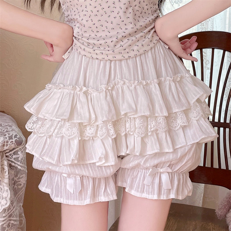 Sugar Girl - Cotton Sweet Lolita Bloomers, Tiered Ruffle White One Size
