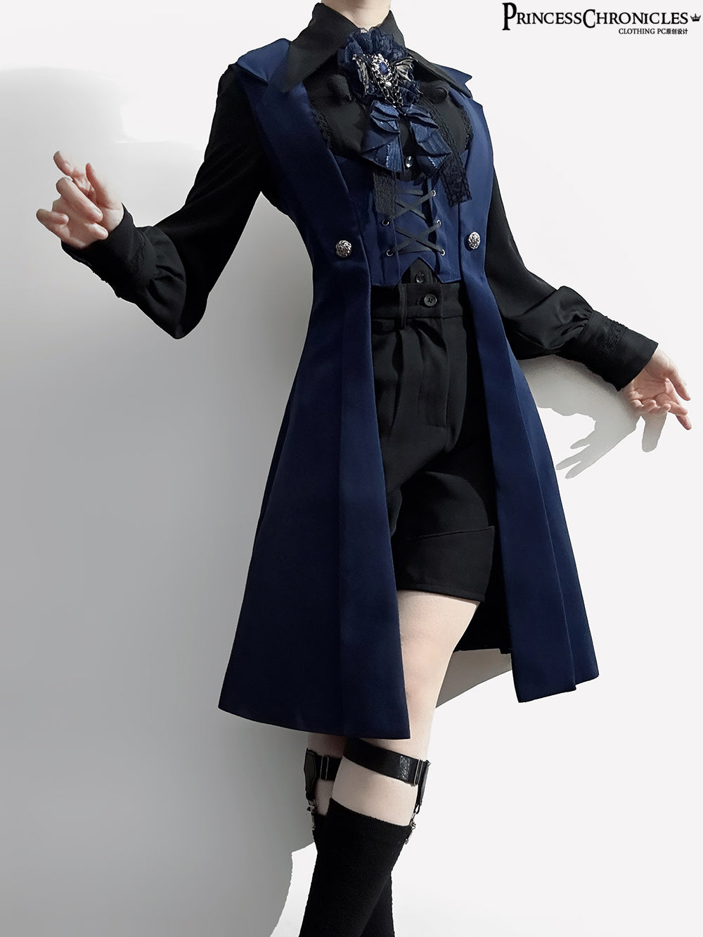 Princess Chronicles - The Night Prelude - Gothic Lolita Handsome Long Slim Vest S Blue Female Style