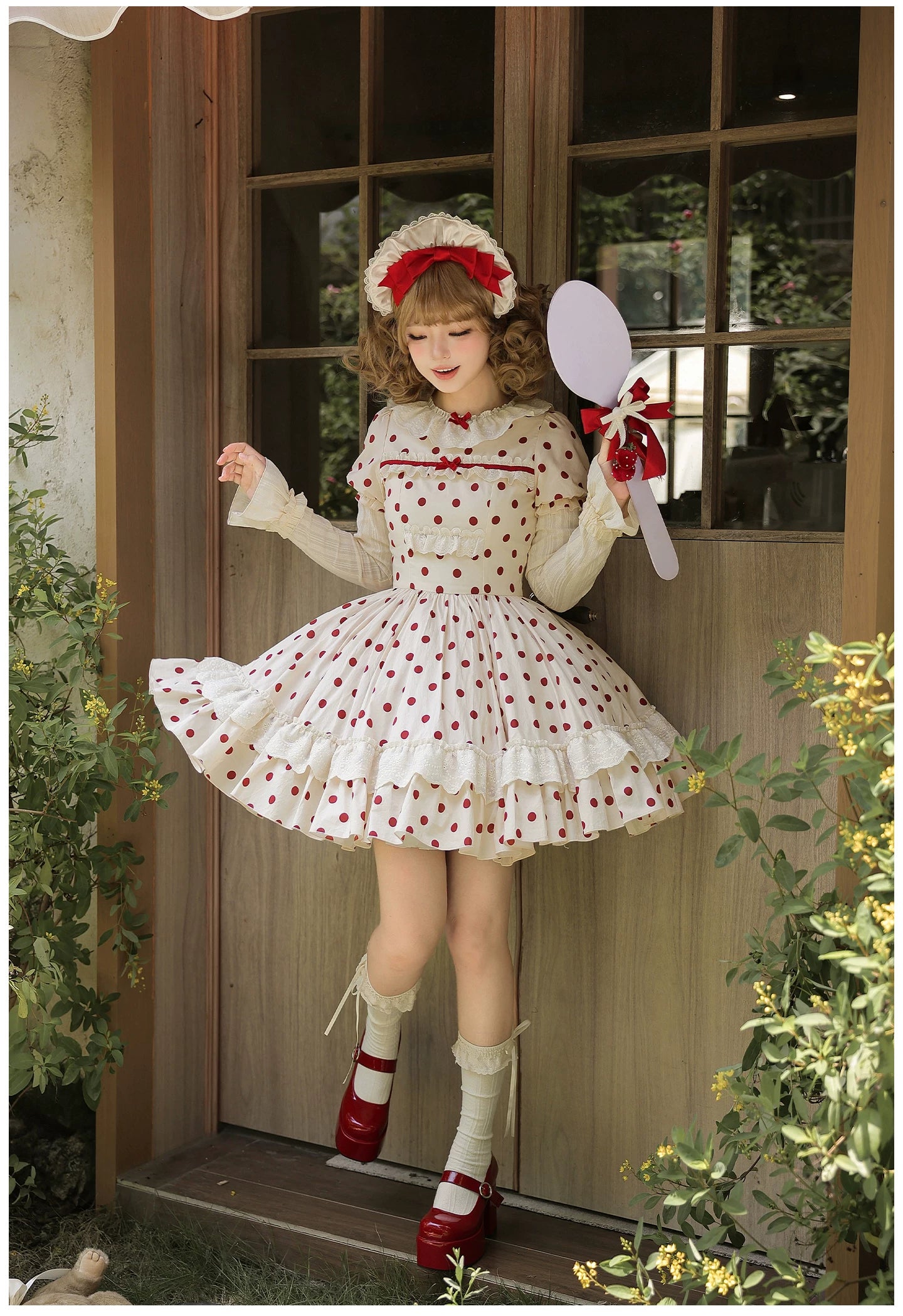 Polka Dot Lollipop - Cotton Old School Lolita Polka Dot OP Dress 45768:861519
