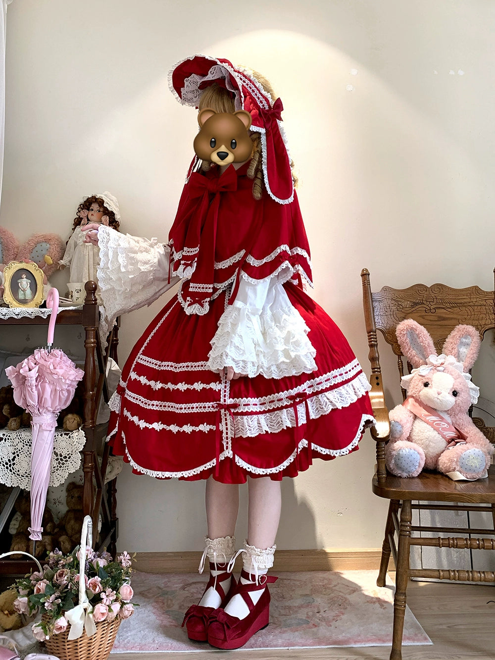 Vintage Petal Rabbit - Cotton Old School Lolita JSK Dress With Petal-Shaped Hem 43136:769622