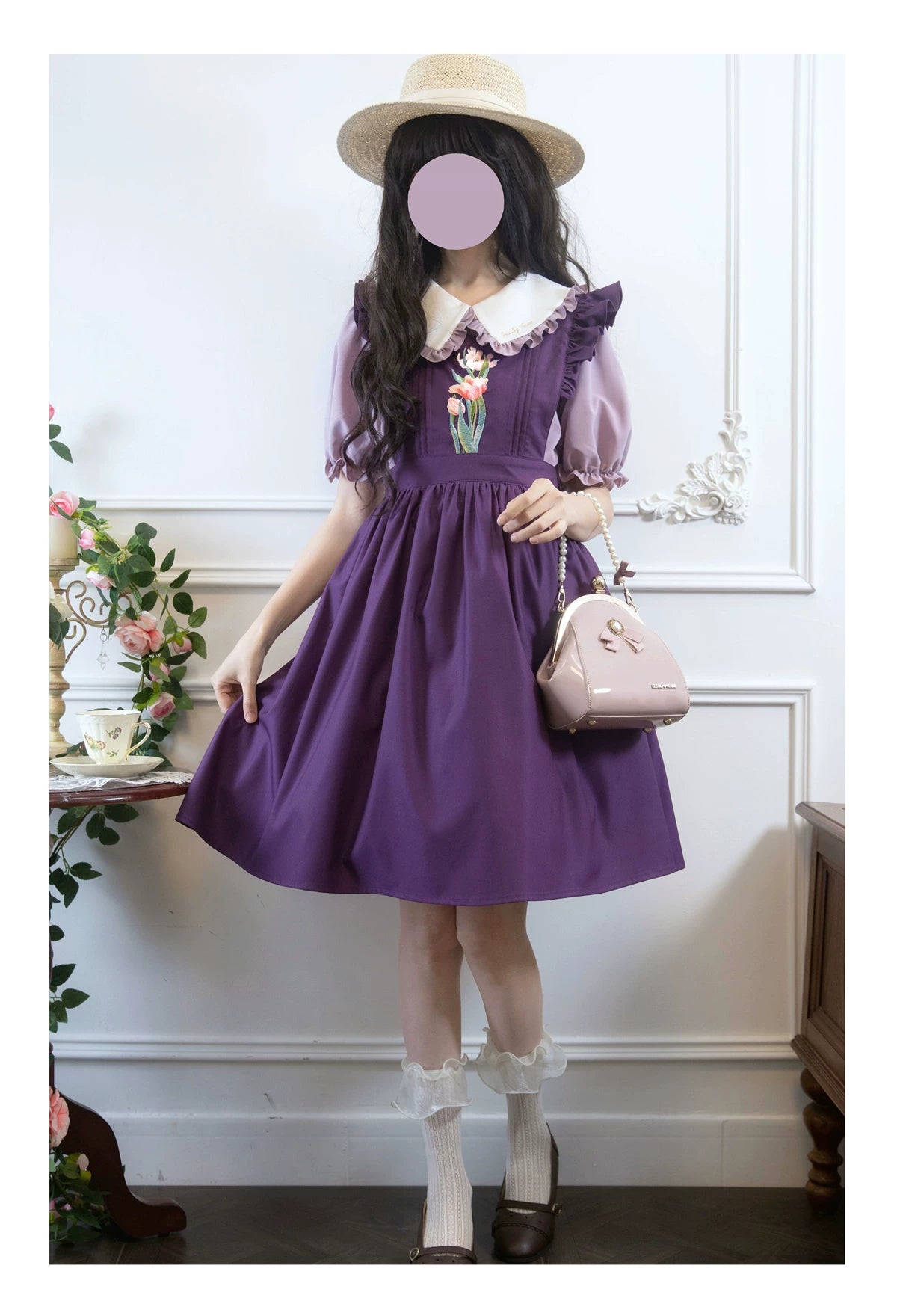 Little Florist - Classic Lolita Salopette Dress & Blouse Set, Tulip Embroidery 45833:864200