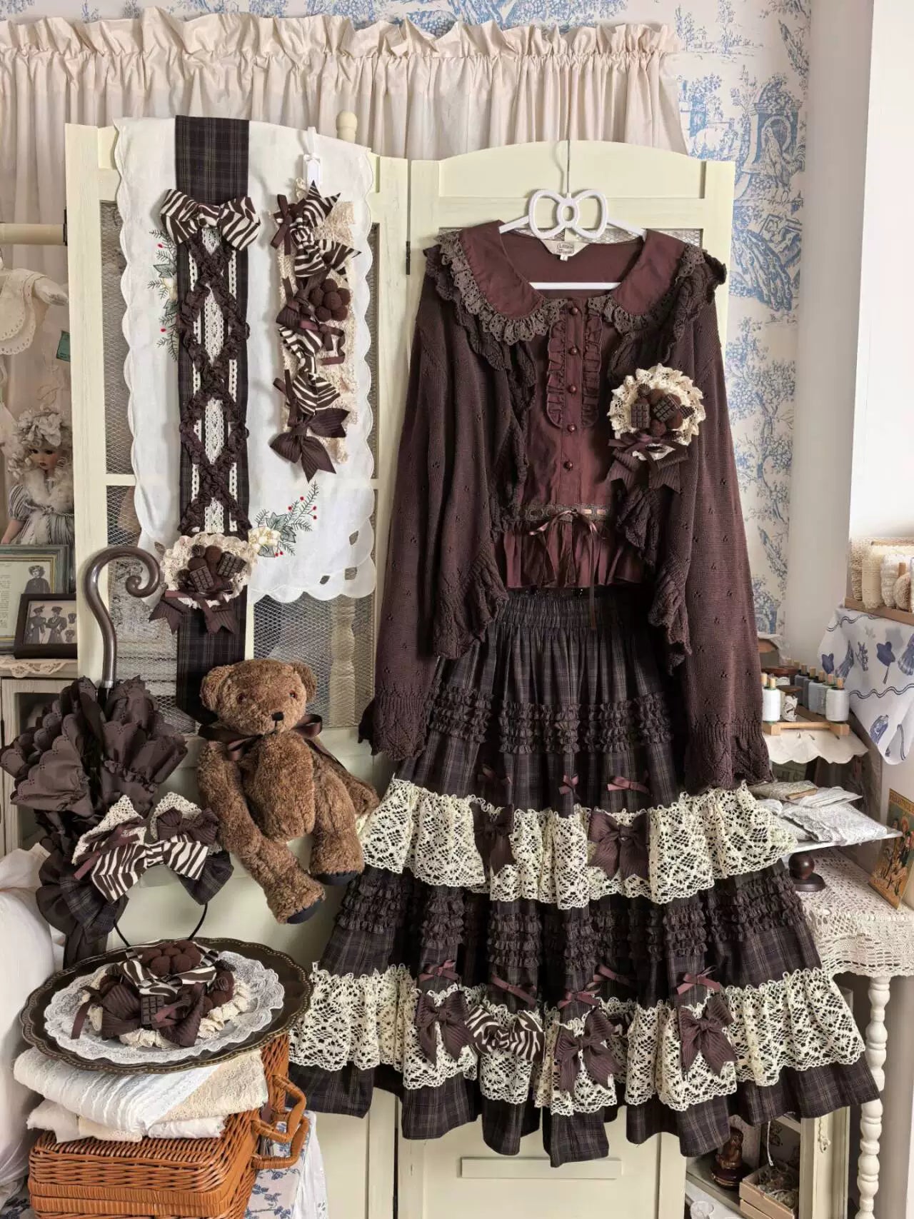 Coco Grace - Plaid Kawaii Lolita JSK Dress, Layered Ruffle & Bow
