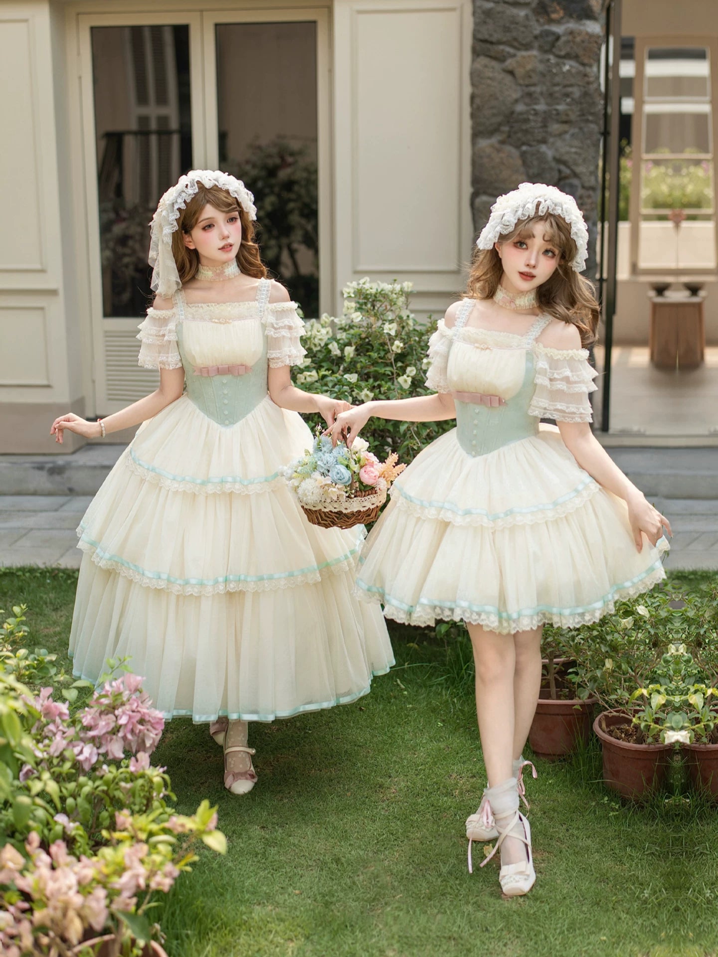 Sea Salt Soda - Classic Lolita Adjustable Corset JSK Dress, Tiered Tulle Hem 45257:856395