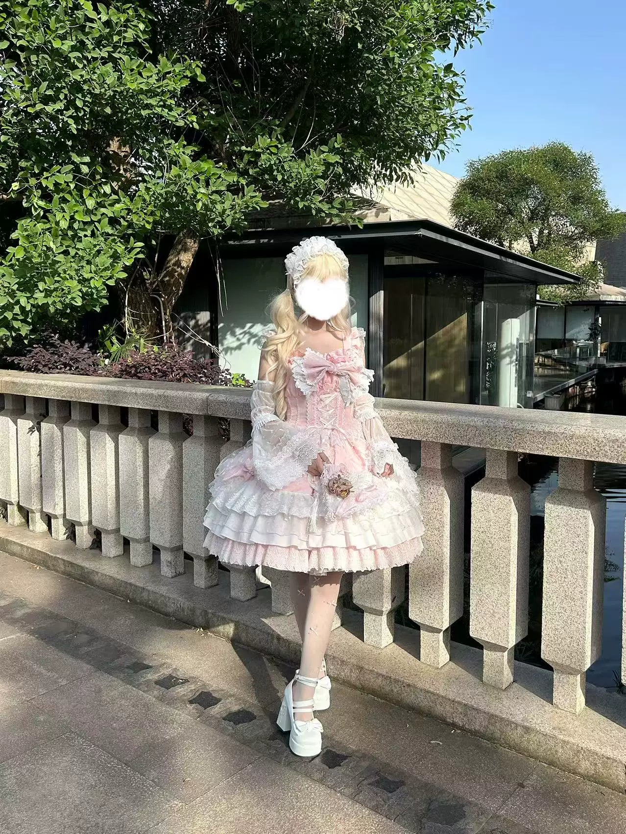 Shaoyun Weiwei - Plus Size Sweet Lolita Corset JSK Dress Set with Bows (2XL 3XL 4XL XL) 45517:851277