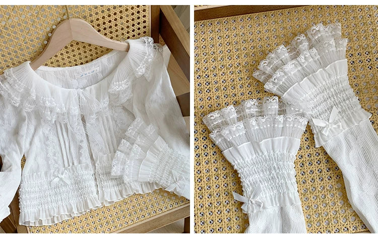 Morning Dew - Elegant Lolita Cardigan, Ruffle & Butterfly Pattern