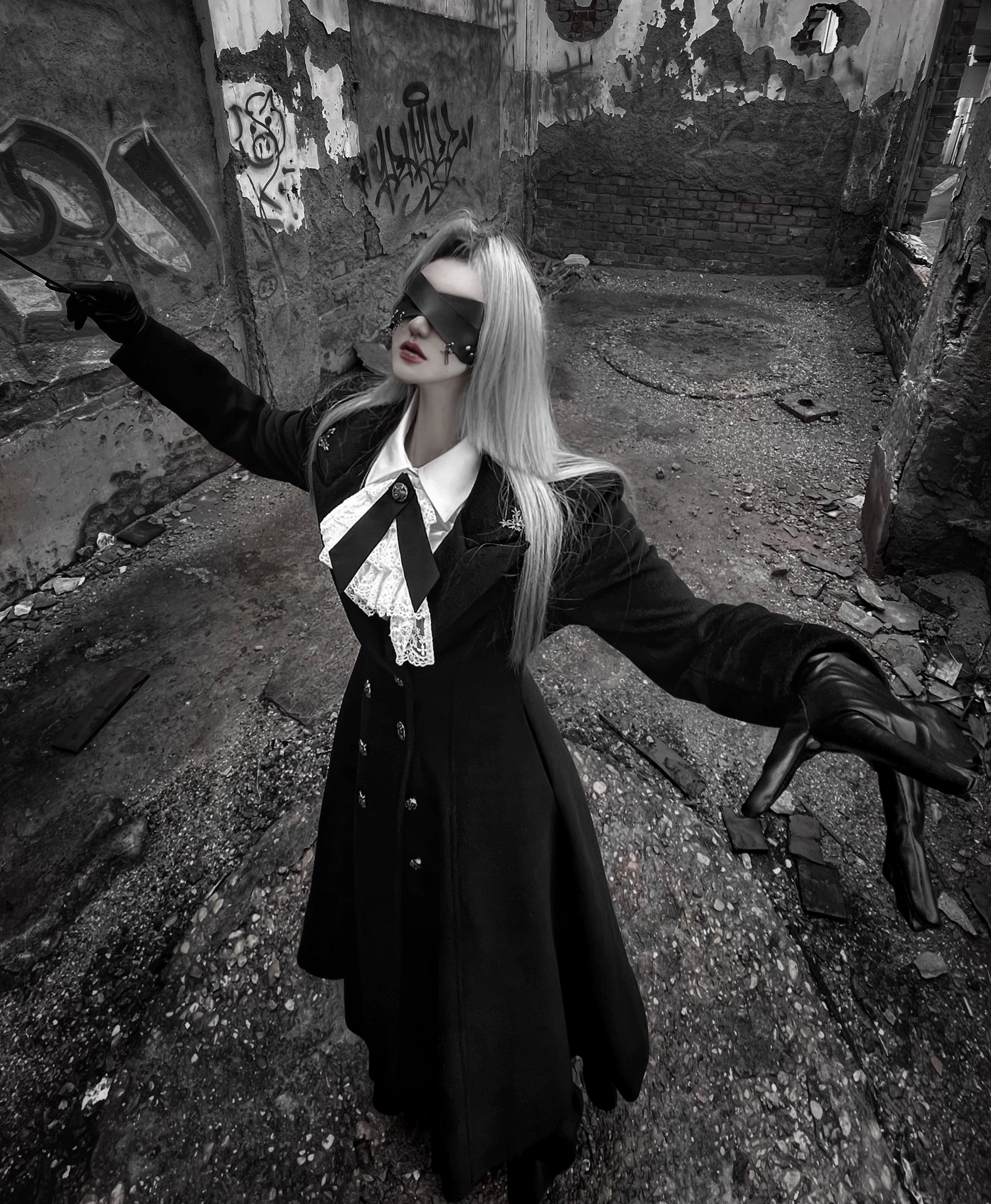 Nightingale Girl - Downfall Dawn - Gothic Lolita Black Double-Breasted Coat 43930:789774